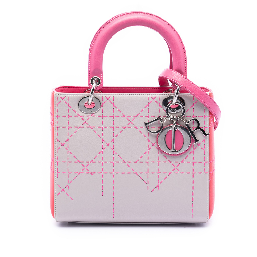Pre-Loved Dior Medium Tricolor Lambskin Macrocannage Stitched Lady Dior